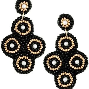 Geometric Seed Bead Earrings with Rhinestone & Pearl Post